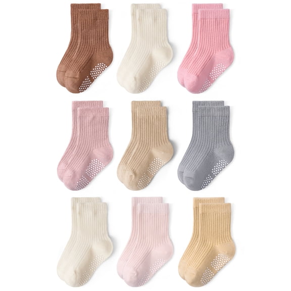 Toddler Non Slip Cotton Crew Socks with Anti-slip Dots for Infant Baby Boys Girls