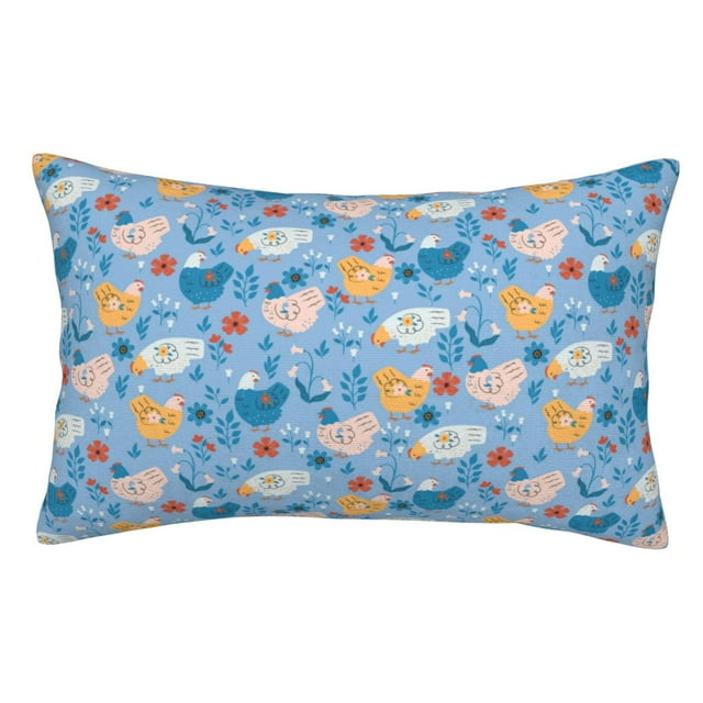 Fotbe Cute Chickens and Flowers Funda de Almohada Decorativa Estilo Occidental, Lujo en Algodón, Fundas para Almohadas King, Cojín Estampado para Decoración del Hogar-16"x24"