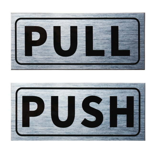 Unique Bargains Push Pull Door Sign 2'x5' Adhesive Horizontal Pull Push Sticker Silver 1 Set