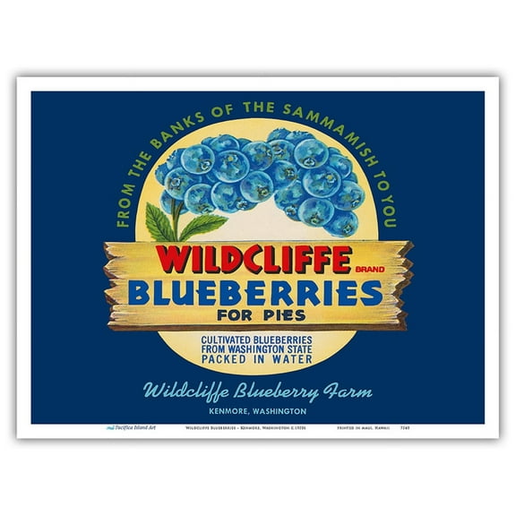 Wildcliffe Blueberries - Washington - Vintage Fruit Crate Label c.1950s - Master Art Print (Unframed) 9in x 12in