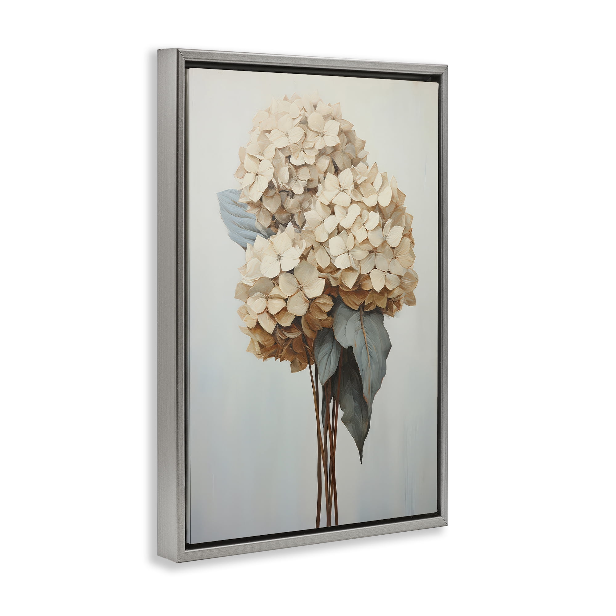 Stupell Industries Vintage Hydrangea Florets Plants & Flowers Painting Gray Floater Framed Canvas Art Print Wall Art, 21 x 31