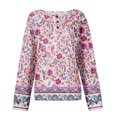 thumbnail image 4 of Women's Autumn Winter Dense Floral Print Top Waffle Henry Shirt for Luxurious and Comfortable Fall Fashion with Floral Designs,Purple,L, 4 of 7