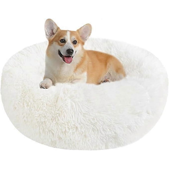 Cama redonda de 60 cm con forma de donut para perros y gatos, suave y acogedora, ideal para acurrucarse, acurrucarse y relajarse.