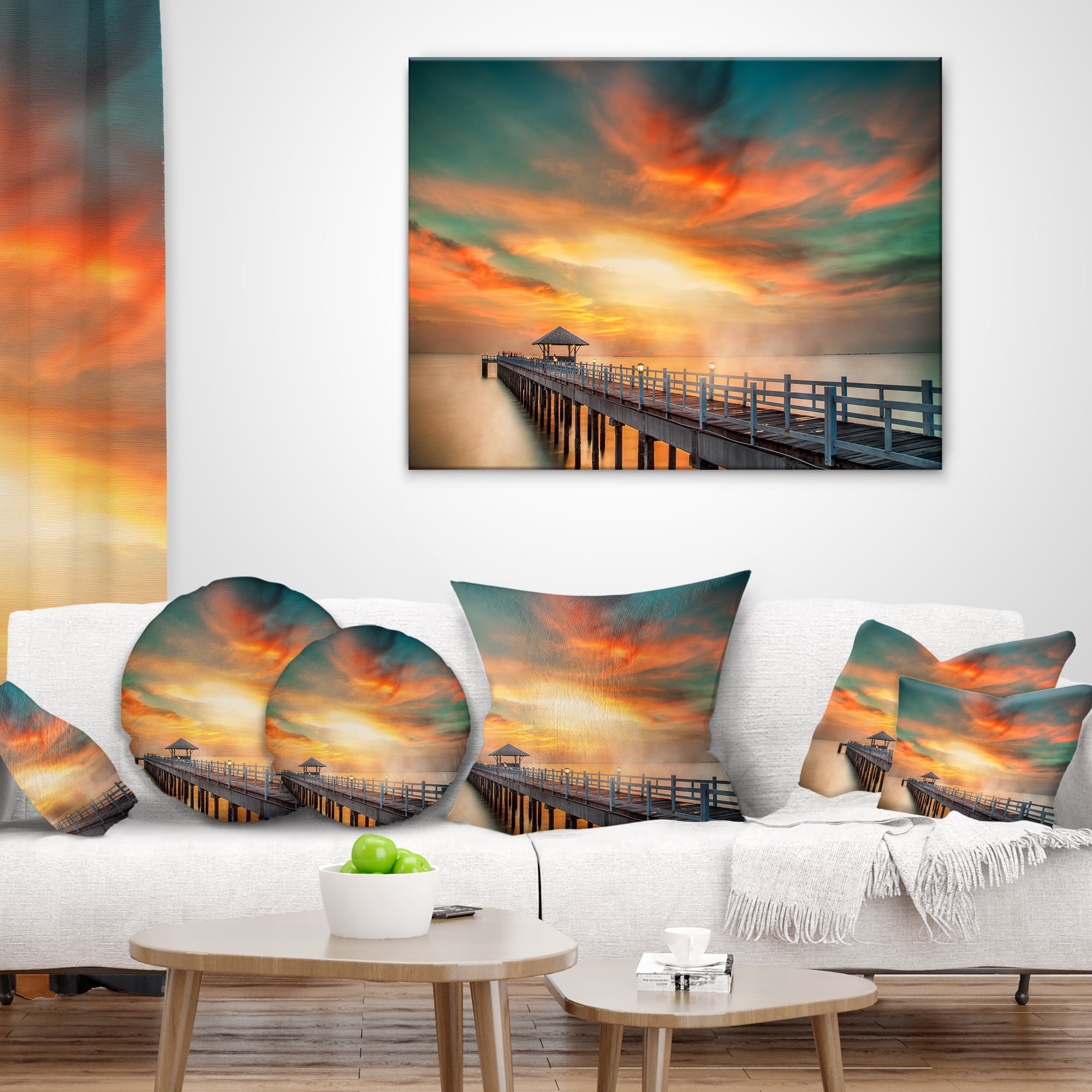Designart Wooden Pier - Landscape Photo Throw Pillow - 16x16