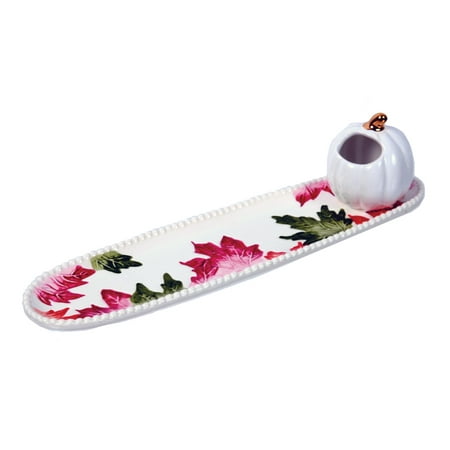 

Falling Leaves Cracker Tray with White Pumpkin Shaped Toothpick Holder Set