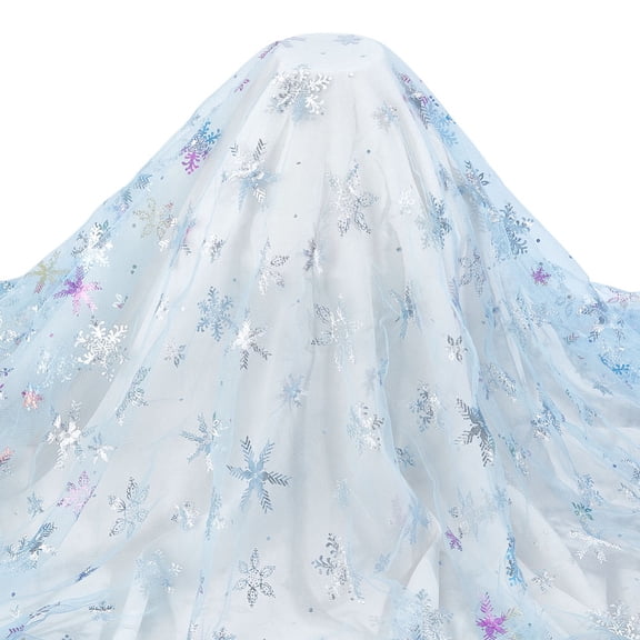 2.2 Yard Blue Snowflake Tulle Fabric 59 inch Silver Foil Mesh Fabric with Snowflake Pattern for Garment Accessorie Veils Dress Christmas Decorations