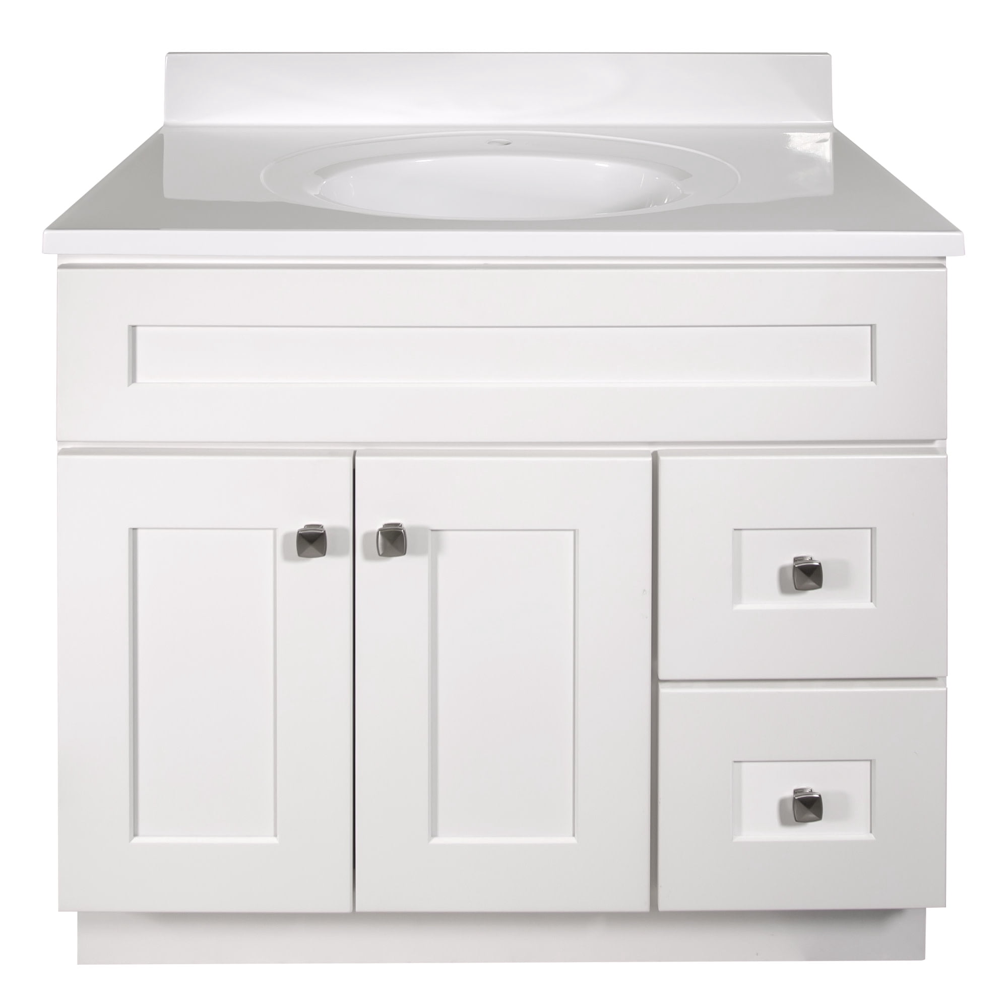 Design House Brookings 37" x 22" Ready to Assemble 2-Door 2-Drawer Bath Vanity with Cultured Marble Single Hole Top, Sherwin Williams® White/White