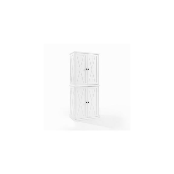 Pantry Cabinet - 2 Stackable Tall Pantries - Distressed White - Kitchen Storage