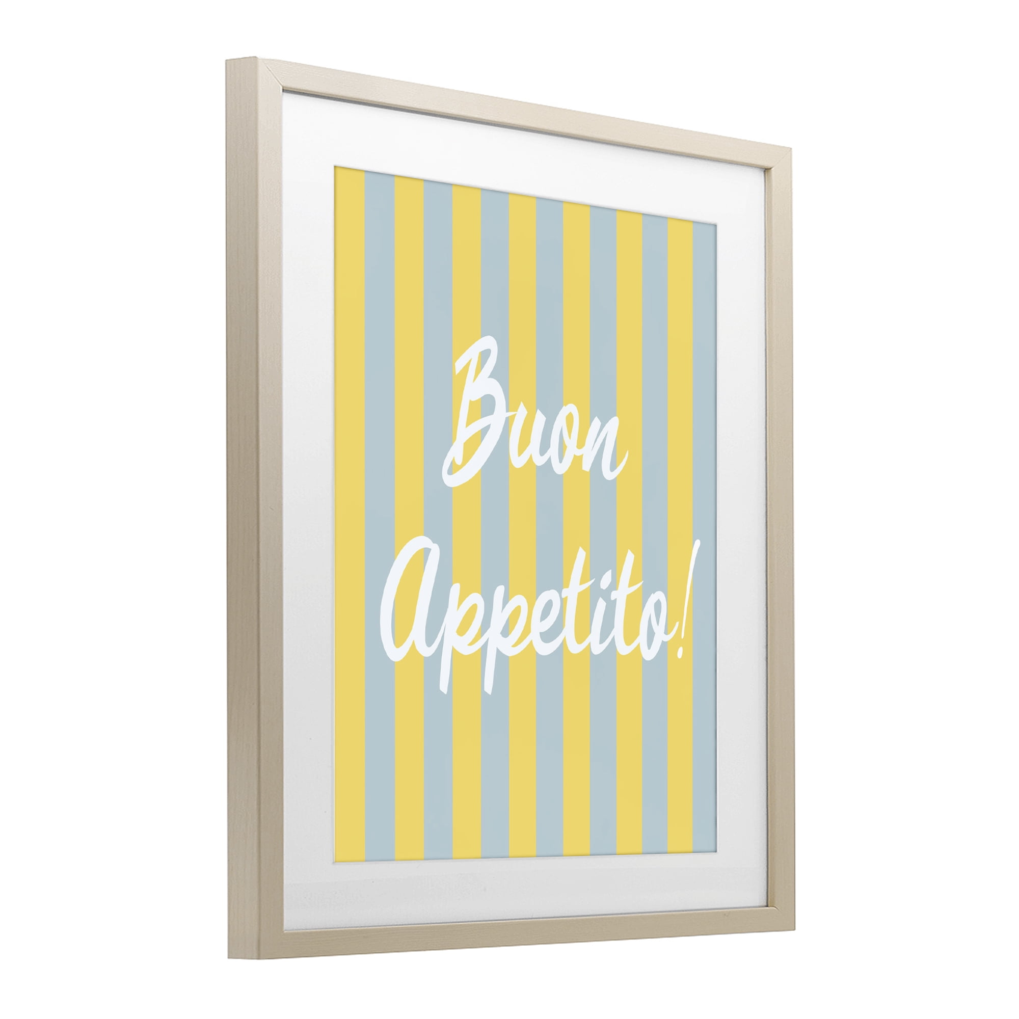 Stupell Industries Buon Appetito Blue Yellow Stripes Birch Framed Print Under Glass, design by SD Graphics Studio