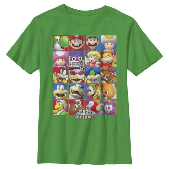 Boy's Nintendo Super Mario Bros. U Deluxe Character Squares  Graphic Tee Kelly Green X Large