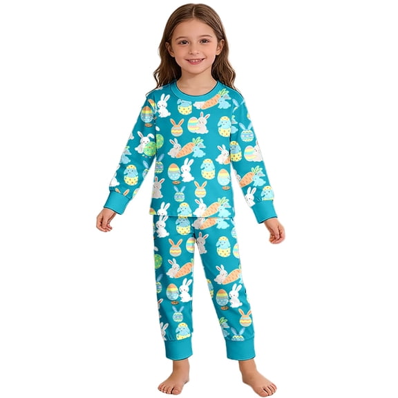 Kiijoy Easter Outfits for Girls Cute Long Sleeve Top Pants Sleepwear Outfits, Sizes 2-3