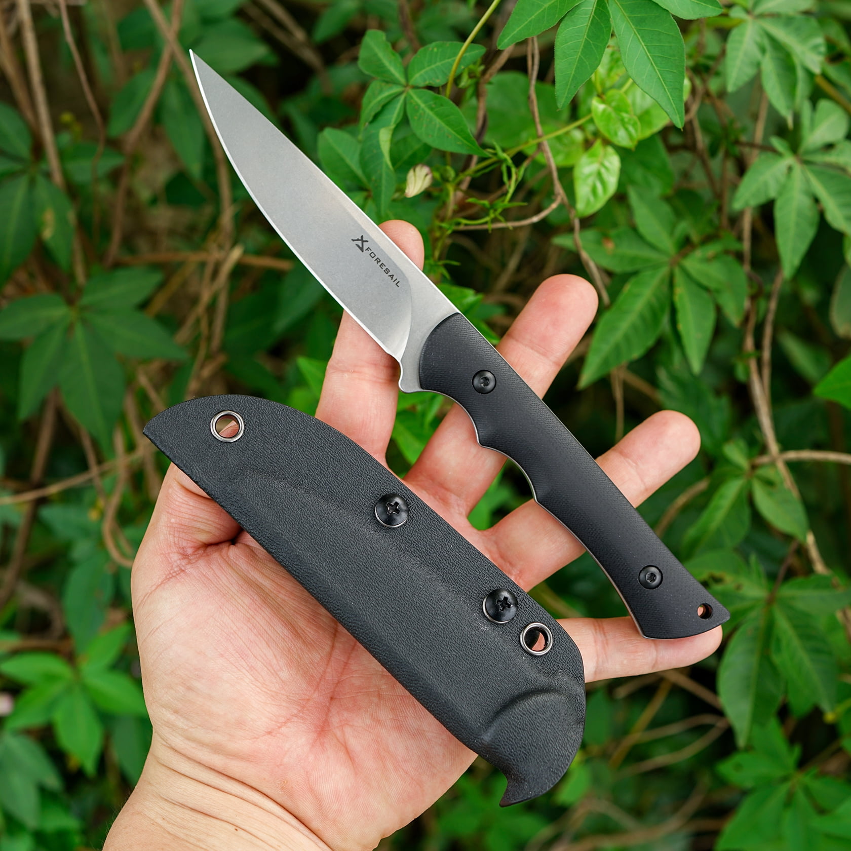 FORESAIL Small Fixed Blade Knife,3.86in DC53 Steel Blade and G10 Handle,with Sheath,Black