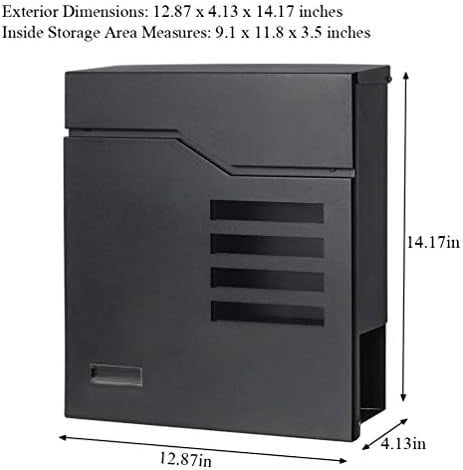 Locking Mailbox Wall Mount- Waterproof mailboxes with Secure Key Lock and Newspaper Compartment, Key Lock Drop Box Extra Large Capacity, 12.9 x 4.1 x 14.2 Inch, SM-HPB938 Black New