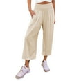 thumbnail image 2 of Lroveb Wide Leg Pants for Women, High Waisted Lounge Pants Womens, Womens Pockets Elastic Solid Loose Pants Casual Long Trousers Beige, 2 of 6