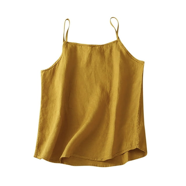 hoksml Women's Cotton Linen Camisole Solid Color Button Down Back Loose Versatile Tank Lightweight Breathable Cool Top Summer Clearance