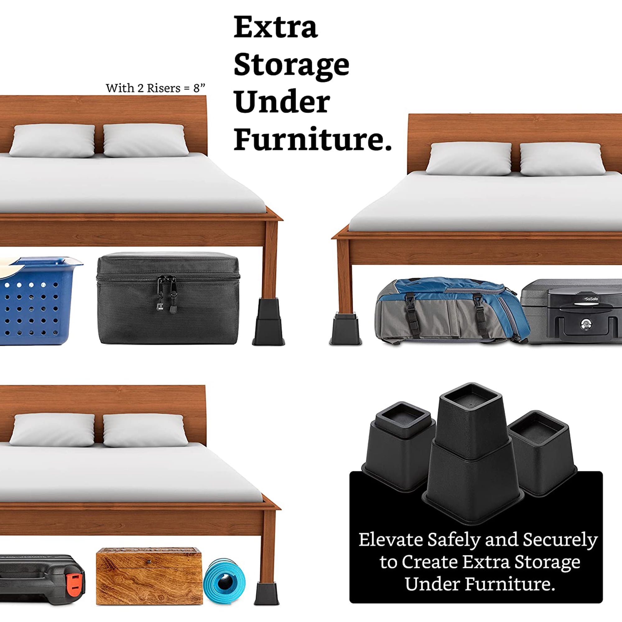 Mainstays Tall Bed Riser, Black, 7.25"