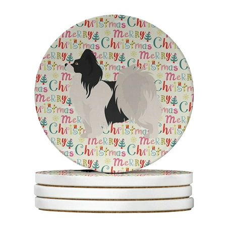 

Papillon #2 Merry Christmas Large Sandstone Coasters Pack of 4 4 in x 4 in