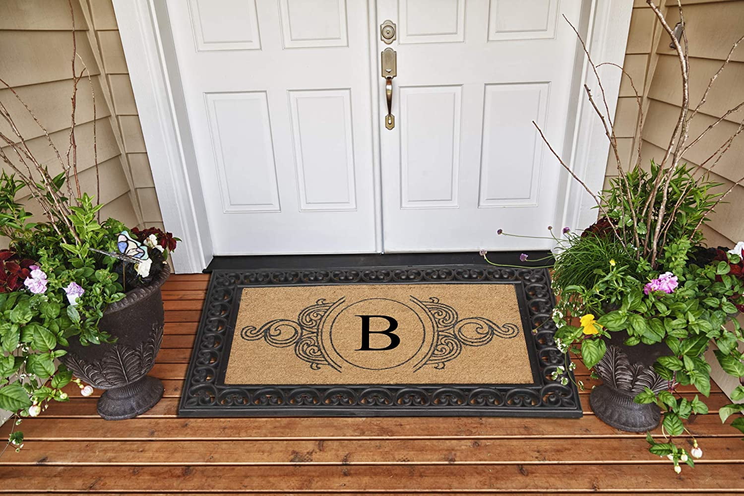 A1HC Rubber and Coir Doormat 30" x 48", Standard Double / Single Front Door Mat for Outdoor Entrance, Personalized Monogrammed Non-Slip Entrymat