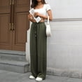 thumbnail image 6 of Women's Casual Pants High Waist Elastic Waistband Wide Leg Pants With Drawstring Pockets Comfortable Daily Wear Pure Color Long Trousers, 6 of 8