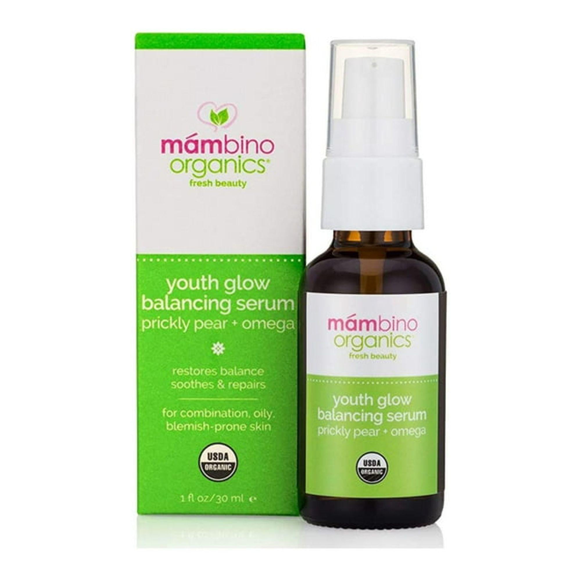 Mambino Organics Youth Glow Balancing Serum – Hydrating Serum for Oily Skin - All Natural Vitamin C & Omega Complex Serum for Face - 1 fluid ounce (2PACK)