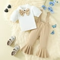 thumbnail image 2 of Girls Girls Spring Summer Gentleman Short Sleeve Back With Flared Pant Suit Girls Sleeve Bow Tie Top Casual Pants, 2 of 8