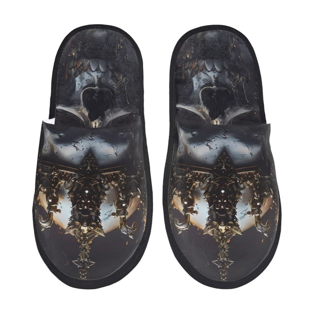 Balery Royal Skull With Golden Crown Pantuflas de Casa de Felpa Silenciosas con Diseño Estampado, Zapatillas Cómodas Antideslizantes de Algodón para Interior-Medium