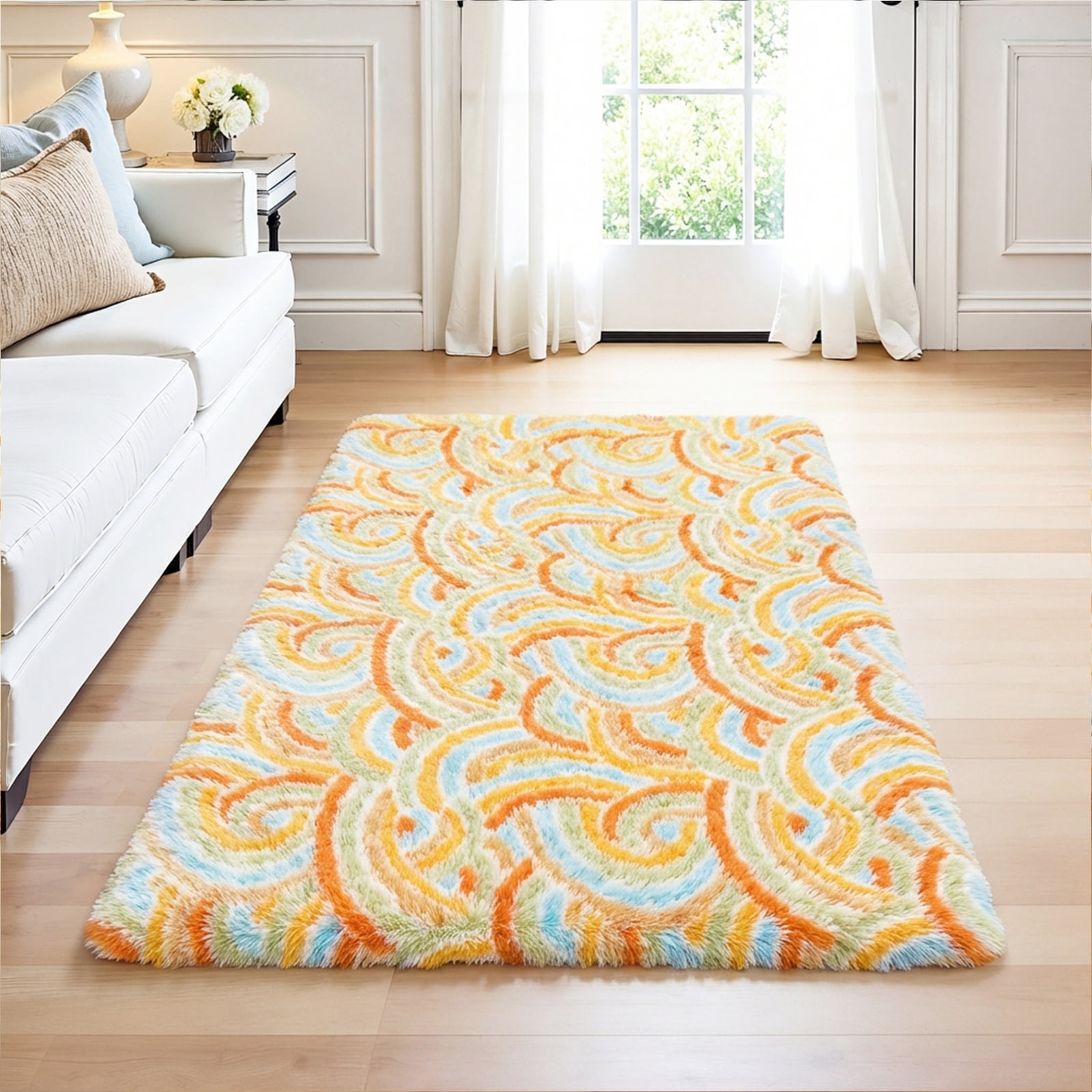 MeyJey 5'x 8' Shag Area Rug, Soft Fluffy Area Rugs for Kids Room Living Room Bedroom Decor Carpet, Orange