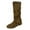 AG, variant on Strappy Knee High Boots Women Suede Round Toe Hidden Wedge Low Heel Mid Calf Booties Fall Winter Casual Pull on Stretch Long Boots Brown 4.5