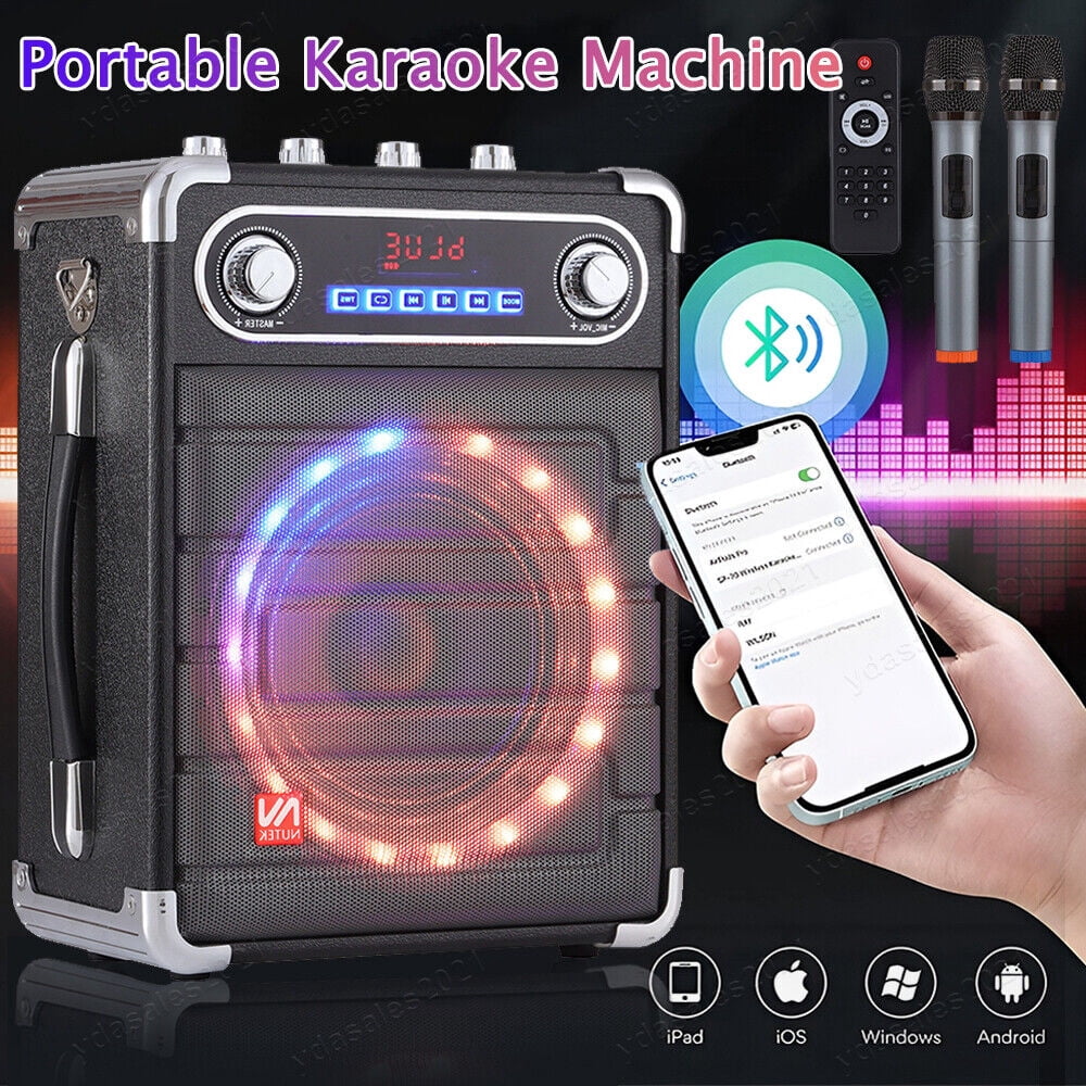 Lohoms Bluetooth Speaker Portable Karaoke Machine PA System 6.5" Woofer with 2 Wireless Microphones Remote LED Lights