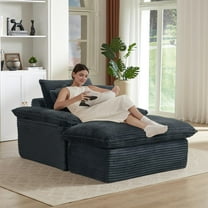 Lovableguy Chenille Oversized Chaise Lounge Chair Indoor with Ottoman,Corduroy Deep Seat Lounge Sofa Chair,Comfy Reading Chair for Living Room,Bedroom,Black