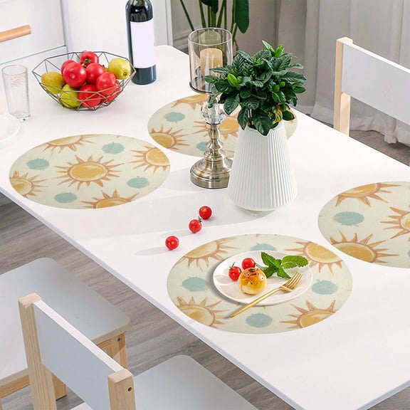 Round Grid Placemat ,One Sizex1, Round Placemat, PVC Plate Mat，15.4 Inch Non-Slip and Heat Resistant, Table Placemat, Dining Room Placemat Cartoon Cute Sun Seamless