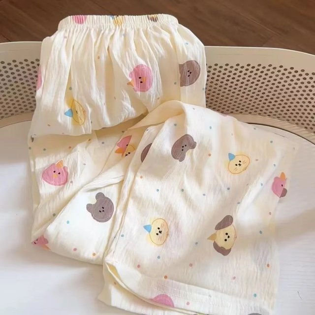 Pantalones de dormir de algodón de nube para mujer, novedad de verano, estilo bonito de dibujos animados, pantalones sueltos para caminar, ropa para el hogar, usable al aire libre