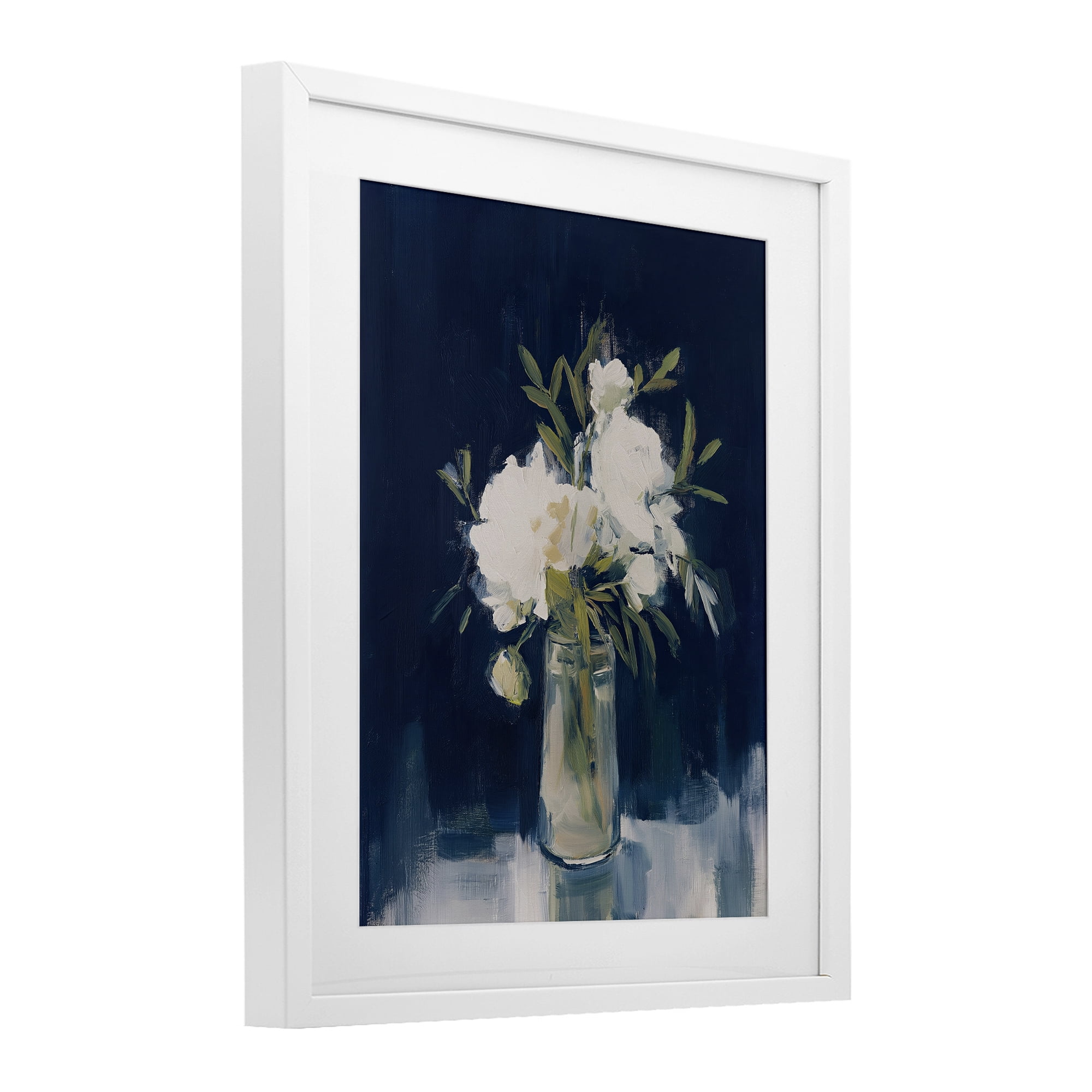 Stupell Industries Peonies On Blue Mirage White Framed Print Under Glass, design by Svetlana Aleynikova