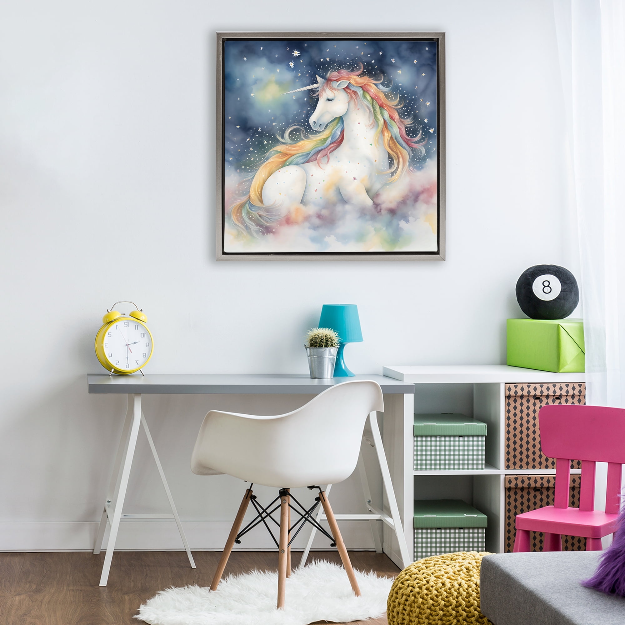 Stupell Industries Unicorn Floating on the Clouds Gray Framed Floater Canvas Wall Art, design by Creative Studio
