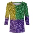thumbnail image 5 of REORIAFEE Shirts for Women Trendy Mardi Gras Green Purple Yellow 3/4 Sleeve Shirts Crew Neck Carnival Fancy Tees Theme Party Fashion Tops Loose Blouse Green M, 5 of 5