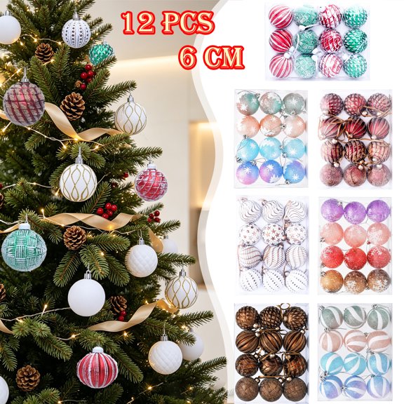 Suncoda 12pcs Christmas Ball Ornaments Set, Shatterproof Christmas Tree Decorations, Xmas Decorations for Tree Hanging, Holiday Party, Office Home