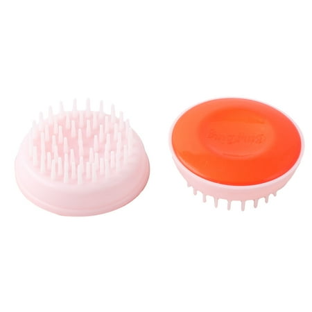 Hair Round Wash Brush - Bathroom Plastic Round Shape Washing Head Comb Shampoo Brush Orangered 2pcs