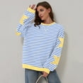 thumbnail image 6 of VISALY Pullover Crewneck Sweaters Oversized Sweatshirt Striped Sweatshirt Long Sleeve Color Block Pullover Tunic Top Casual Loose Workout Shirt Sweatshirts Basic Hoodie Comfort Sweatshirt Light Blue L, 6 of 8