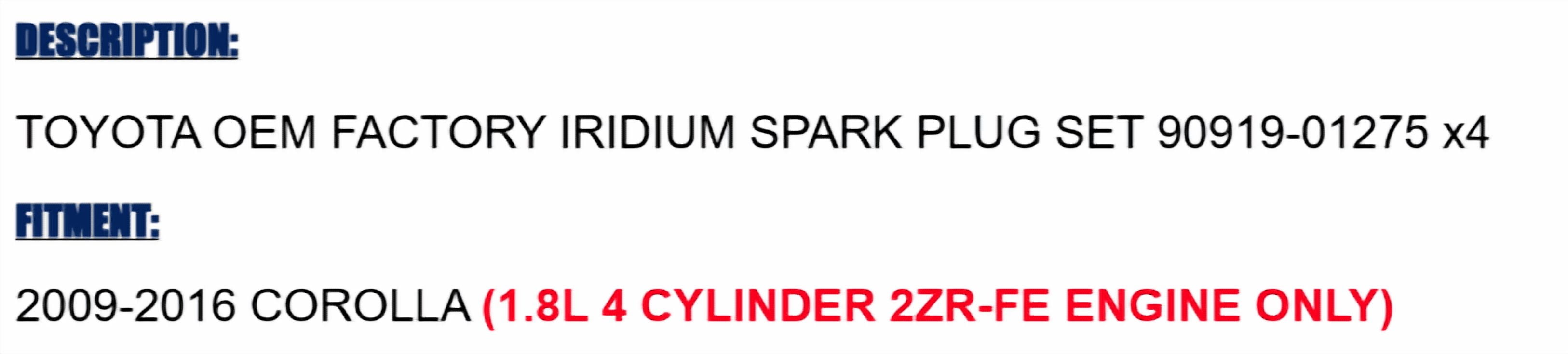 TOYOTA OEM FACTORY IRIDIUM SPARK PLUG SET 2009-2016 COROLLA 90919-01275 x4
