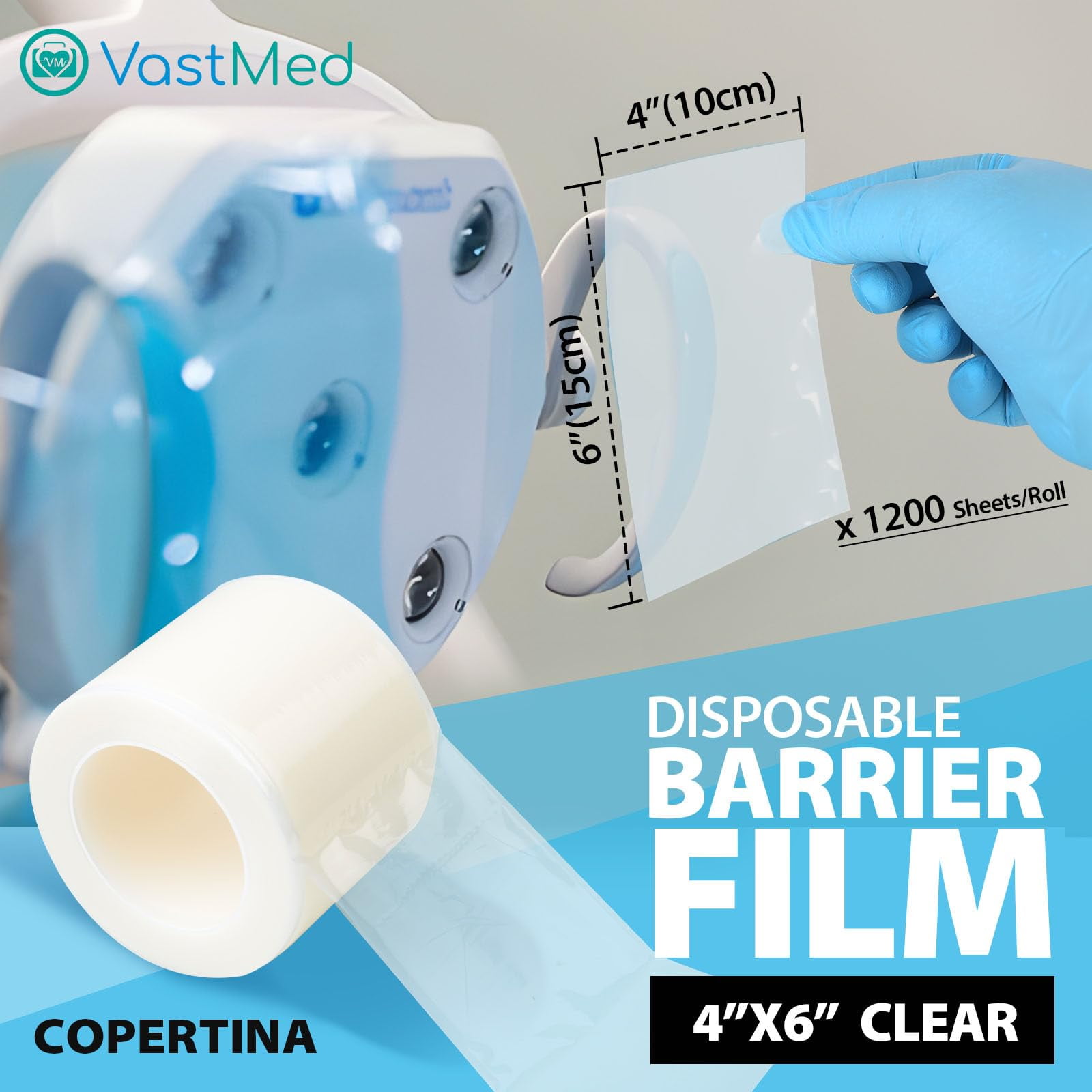 Dental Barrier Film Roll, 4 x 6 in, 2400 Sheets – Clear