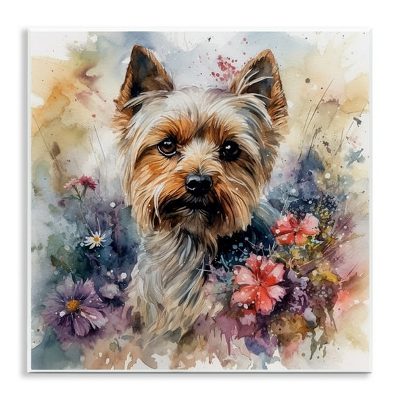 Stupell Industries Floral Adorned Yorkie Animals & Insects Painting Unframed Art Print Wall Art, 12 x 12