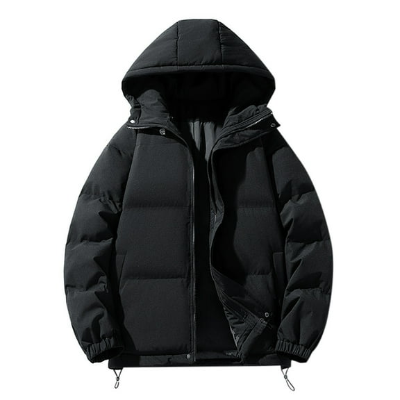 Unisex Thickened Hooded Cotton-Padded Coat Puffer Jacket Long Sleeve Jacket for Couple Black XXL