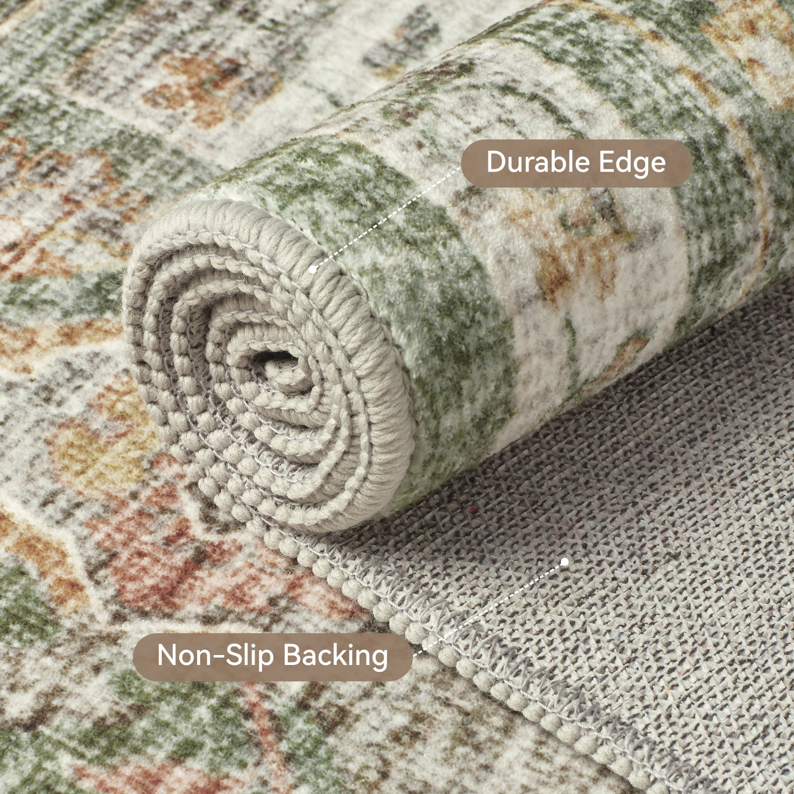 SIXHOME 9'x12' Area Rug Washable Retro Living Room Bedroom Carpet Soft Floral Distressed Indoor Rug Light Green