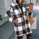 thumbnail image 4 of Plaid Print Lapel Coat, Warm Mid Length Long Sleeve Single Button Plush Plaid Coat  For Home For Working ANGGREK Negro L, 4 of 8