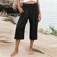 thumbnail image 2 of Plebaso Women's Capri Pants Smocked High Waist Casual Capris Summer Loose Cropped Pants with Pockets, 2 of 7