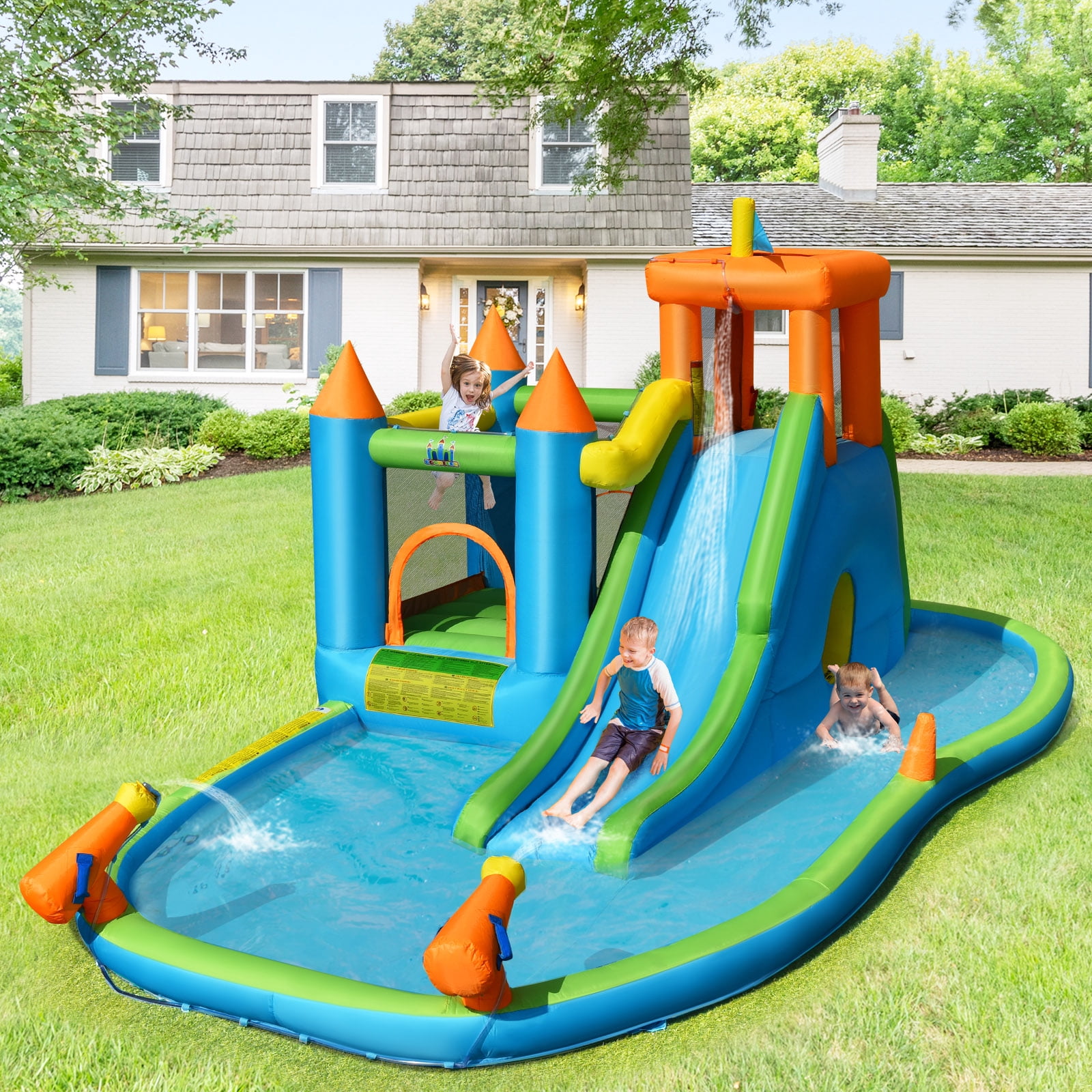 Infans Bountech Inflatable Water Slide Kids Bounce House Splash Water Pool w/ Blower