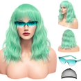 thumbnail image 1 of LOHO WONDERZ Juego de peluca ondulada y gafas de sol – Peluca ondulada de 15 pulgadas con flequillo – Pelucas rizadas hasta los hombros resistentes al calor para mujer – Disfraz de despedida de solter, 1 of 1