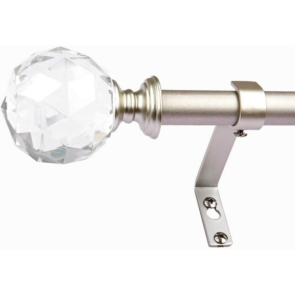 3/4 Inch Diameter Adjustable Curtain Metal Rod with Round Clear Acrylic Ball Finials48 to 84 Inch