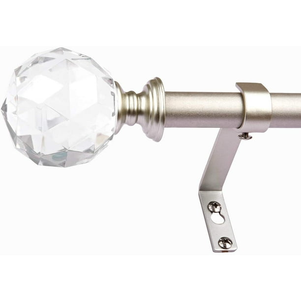 3/4 Inch Diameter Adjustable Curtain Metal Rod with Round Clear Acrylic Ball Finials，48 to 84