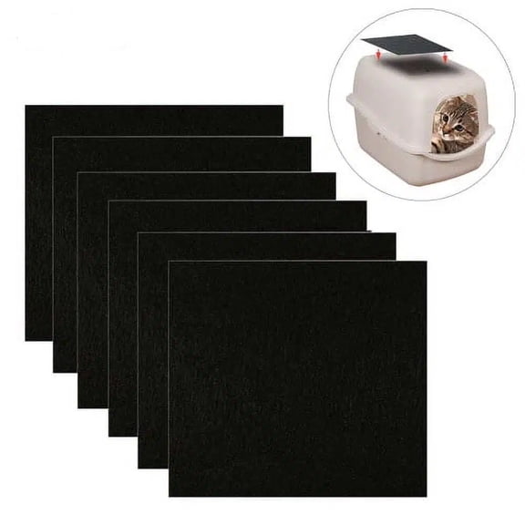12Pcs Charcoal Cat Litter Box Replacement Filter Hooded Cat Litter Boxes and Pans Carbon Odor Filters, Black